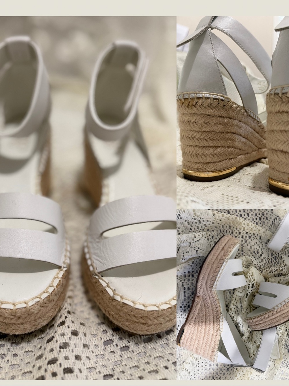 Franco Sarto White Espadrille Wedge Sandals with Ankle Strap